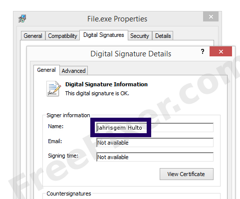 Screenshot of the Jahrisgem Hulto certificate